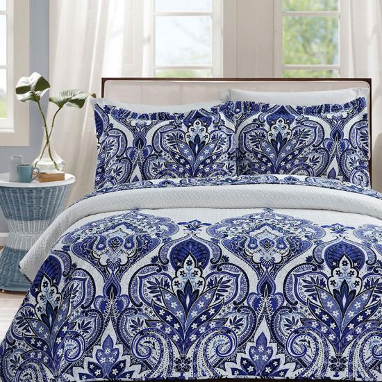 cxmicrotex Blue Damask Pinsonic Mền Khăn trải giường Khăn trải giường