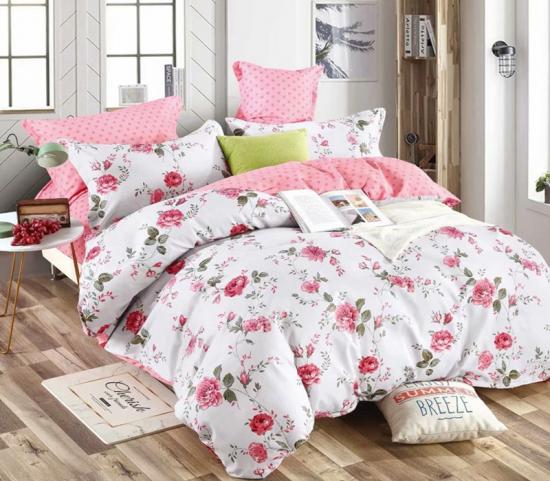 Bộ chăn ga gối thoải mái Bộ chăn ga gối in hoa hồng